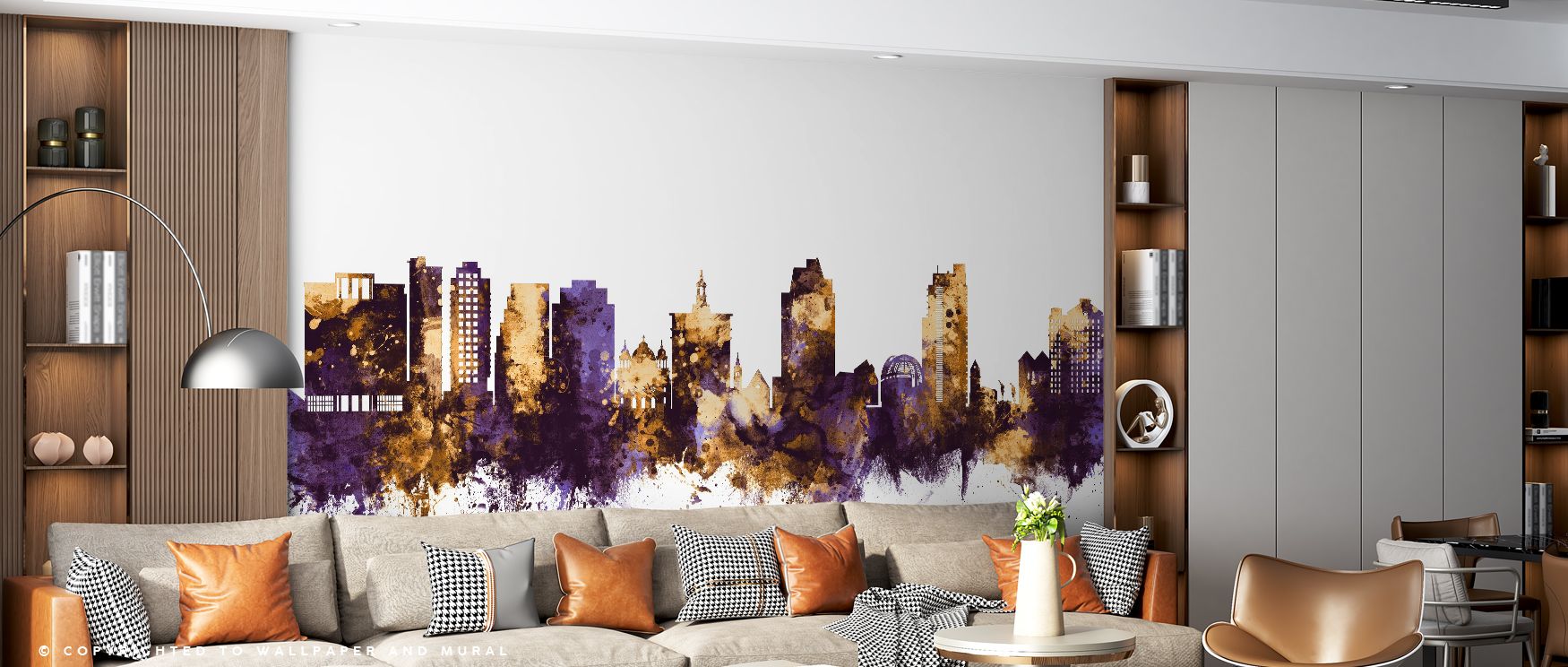 San Jose Skyline Wallpaper conveys cultural artistry through skyline rendered in purple and gold tones. Its impression communicates refinement, enriching interiors with atmosphere of grace. The palette sustains balance, ensuring versatility across setting