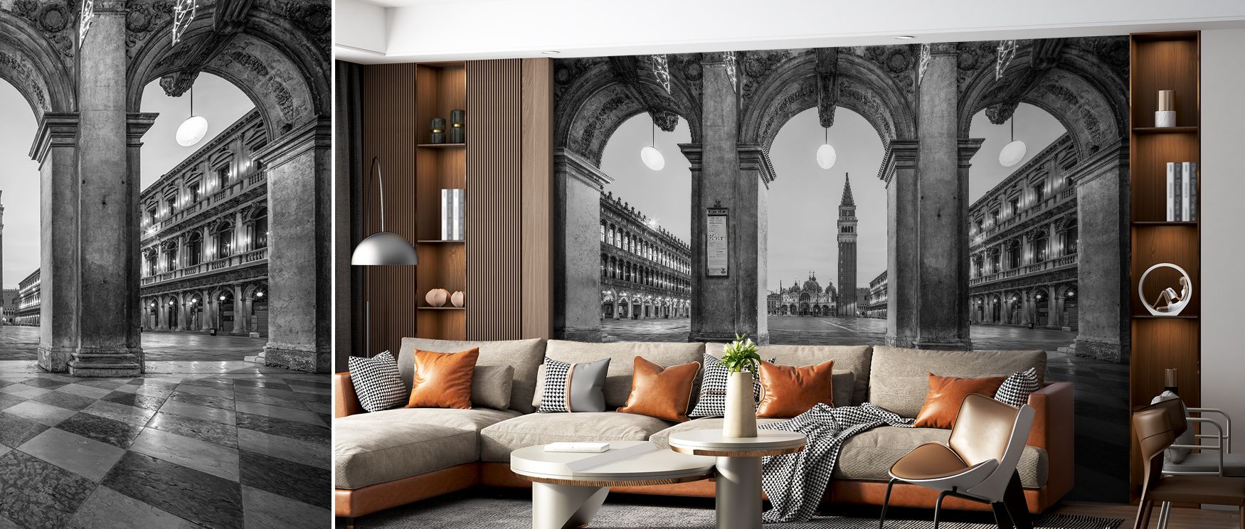 San Marco Views Wallpaper conveys Venetian refinement through architecture layered across muted tones. Its impression communicates calm sophistication, enriching interiors naturally. Bedrooms, offices, and living rooms gain timeless presence from its infl