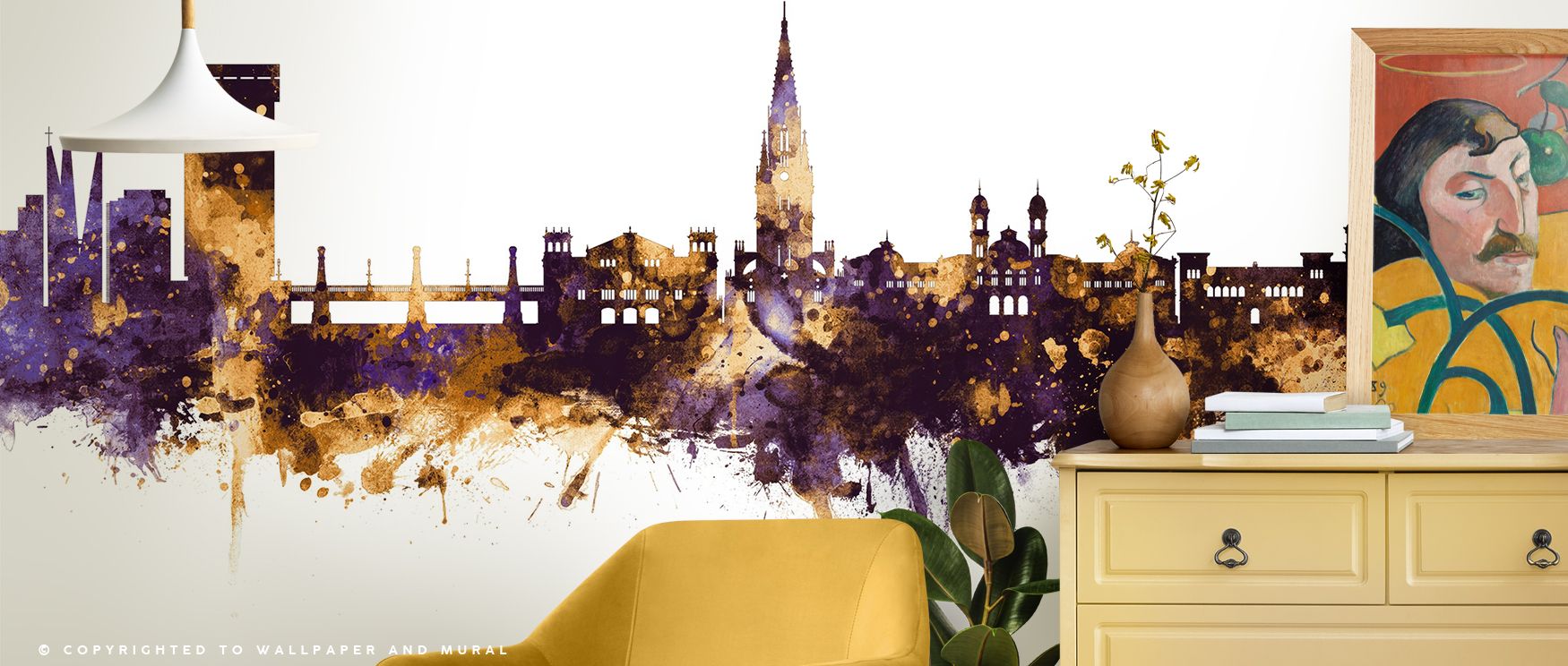 San Sebastian Skyline Wallpaper reflects cultural refinement through skyline motifs rendered in purple and gold palette. Its impression sustains calm balance, enriching interiors naturally. Bedrooms, offices, and living rooms gain inspiration from its inf