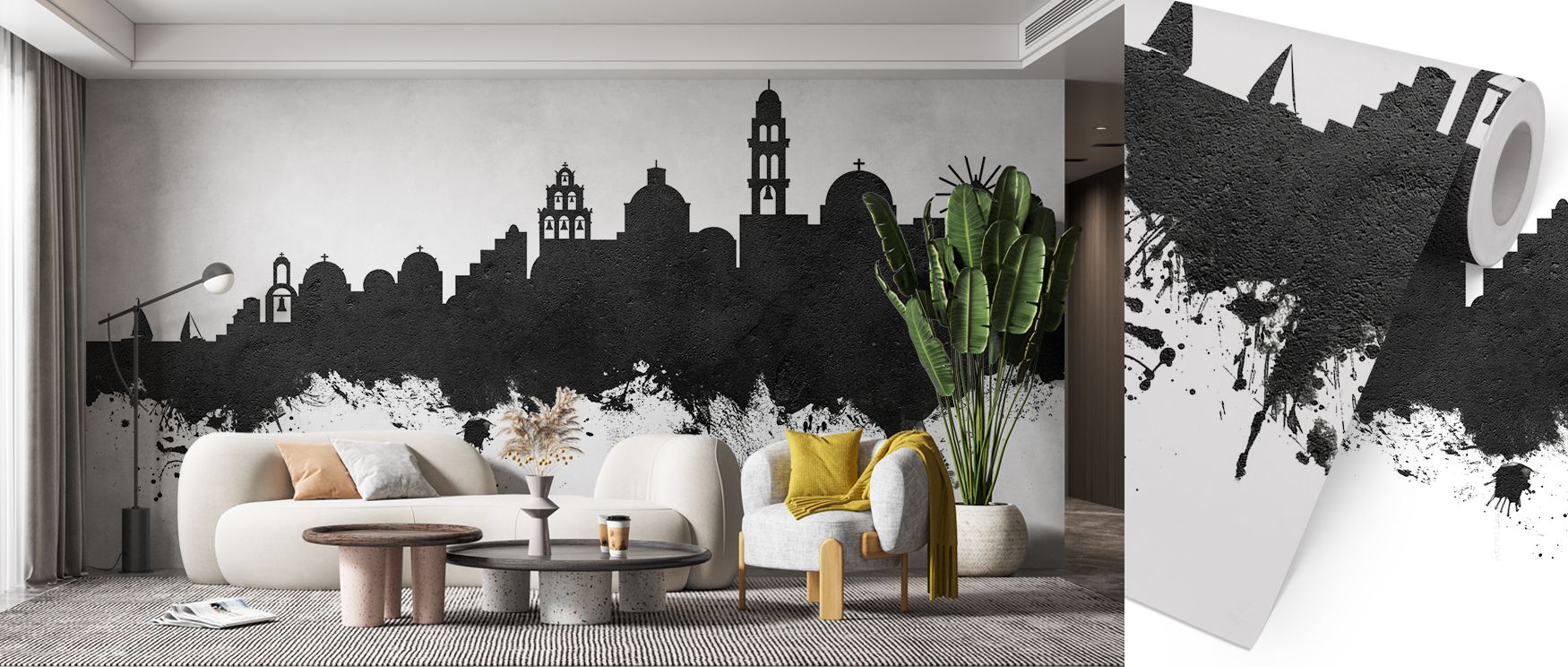 Santorini Skyline Wallpaper reflects cultural artistry through silhouettes rendered in monochrome palette. Its impression conveys refinement, enriching interiors naturally. Bedrooms, offices, and living rooms benefit from its influence, which sustains cre