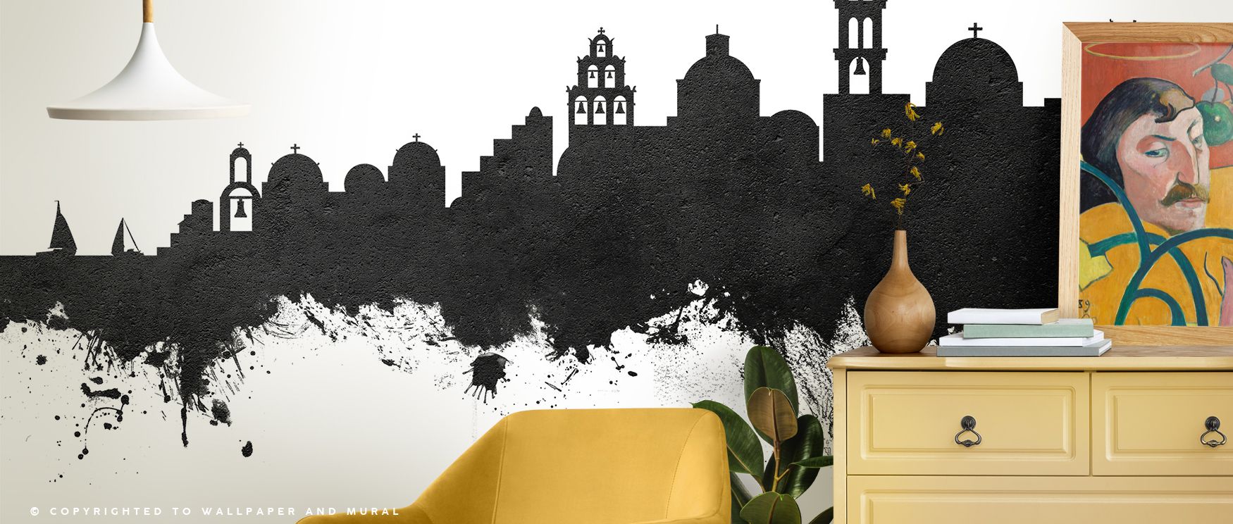 Santorini Skyline Wallpaper reflects sophistication through silhouettes layered across monochrome palette. Its impression sustains calm refinement, enriching interiors naturally. Bedrooms, living rooms, and offices all gain inspiration from its influence,