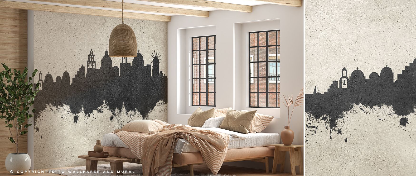 Santorini Skyline Concrete Wallpaper conveys cultural presence through silhouettes rendered in muted tones. Its impression sustains refinement, enriching interiors with sophistication. Bedrooms, offices, and living rooms benefit from its influence, which 