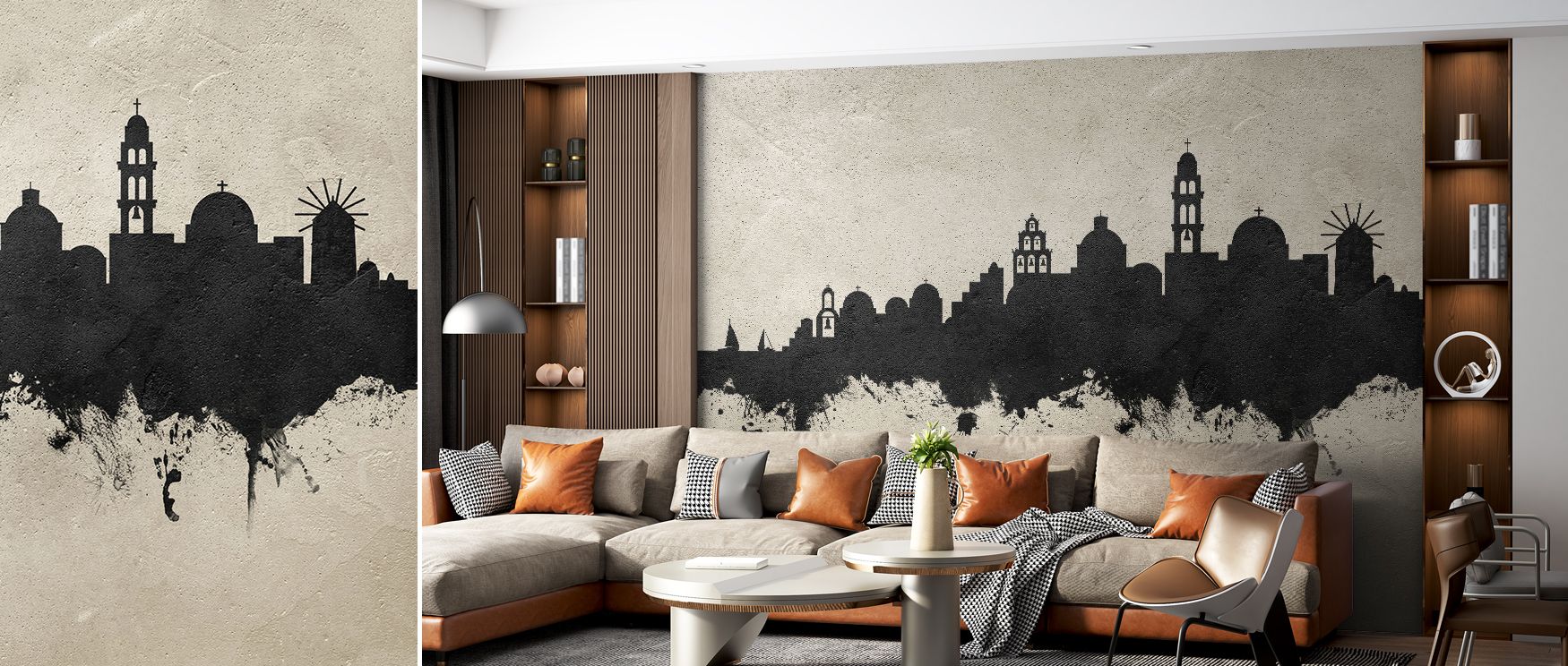 Santorini Skyline Concrete Wallpaper sustains cultural refinement through muted palette of layered silhouettes. Its impression conveys elegance, enriching interiors naturally. Bedrooms, offices, and living rooms all benefit from its influence, which susta