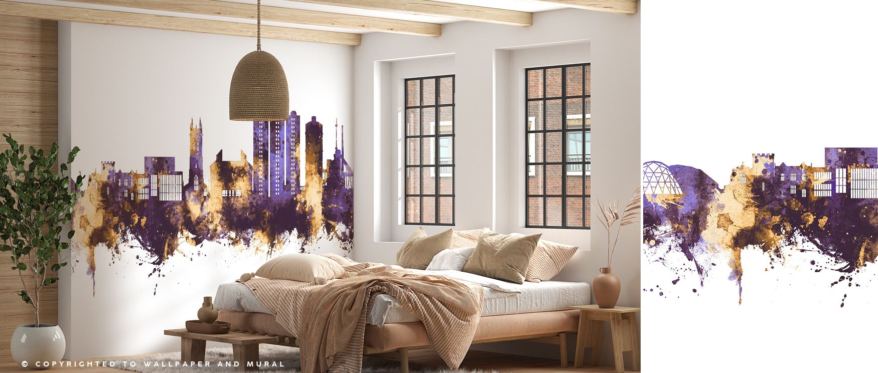 Scunthorpe Skyline Wallpaper reveals sophistication through purple and gold tones layered across skyline motifs. Its impression sustains refinement, enriching interiors with calm balance. Bedrooms, offices, and living rooms benefit from its influence, whi