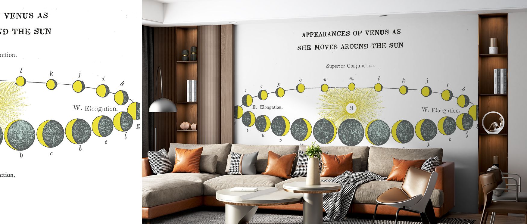 Solar Venus Light Wallpaper conveys celestial resonance through planetary motifs layered delicately across muted palette. Its impression sustains refinement, enriching interiors naturally. Bedrooms, living rooms, and offices benefit from its influence, wh