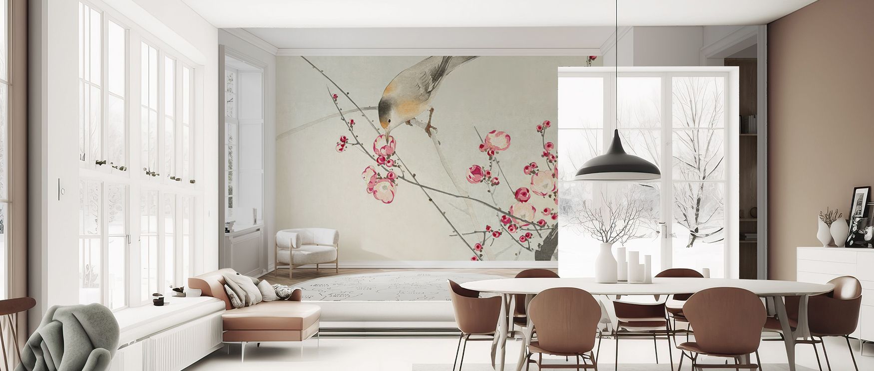 Songbird on Blossom Branch Wallpaper communicates elegance through perched birds and blossoms layered delicately across muted palette. Its impression sustains calm resonance, enriching interiors naturally. Bedrooms, offices, and living rooms all benefit f