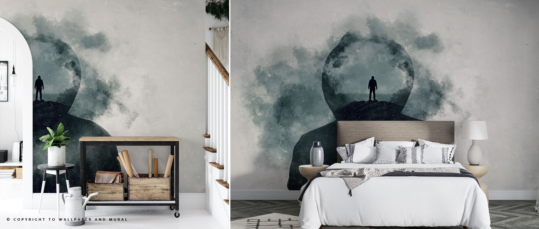 Starlit details shimmer across the Space Man Wallpaper with intricate layers of galaxies and glowing horizons, balancing light and shadow to create an atmospheric composition that transforms walls into windows toward adventure, perfect for living rooms or