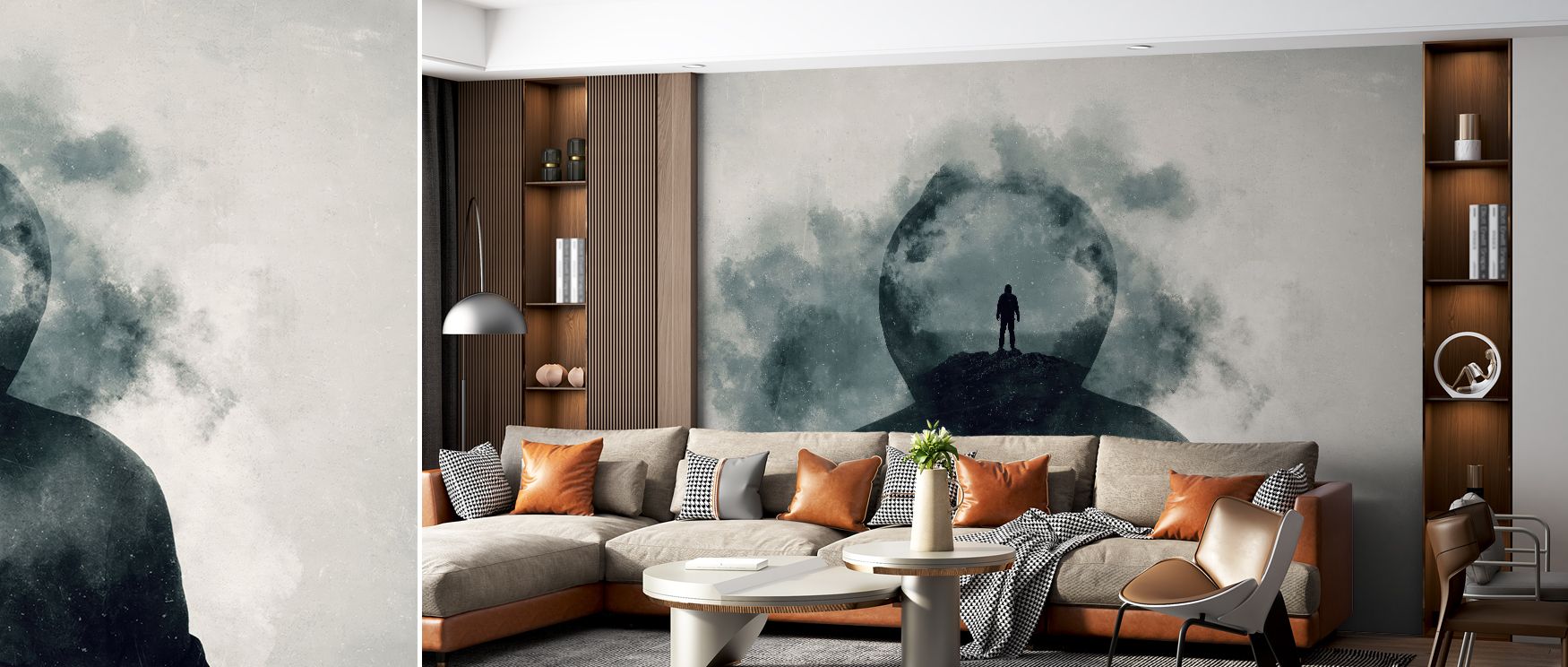 Radiant contrasts define the Space Man Wallpaper, capturing the fluidity of space with shimmering details, deep indigo skies, and delicate stars, creating a timeless impression of infinity that suits offices or bedrooms, offering both mystery and serenity