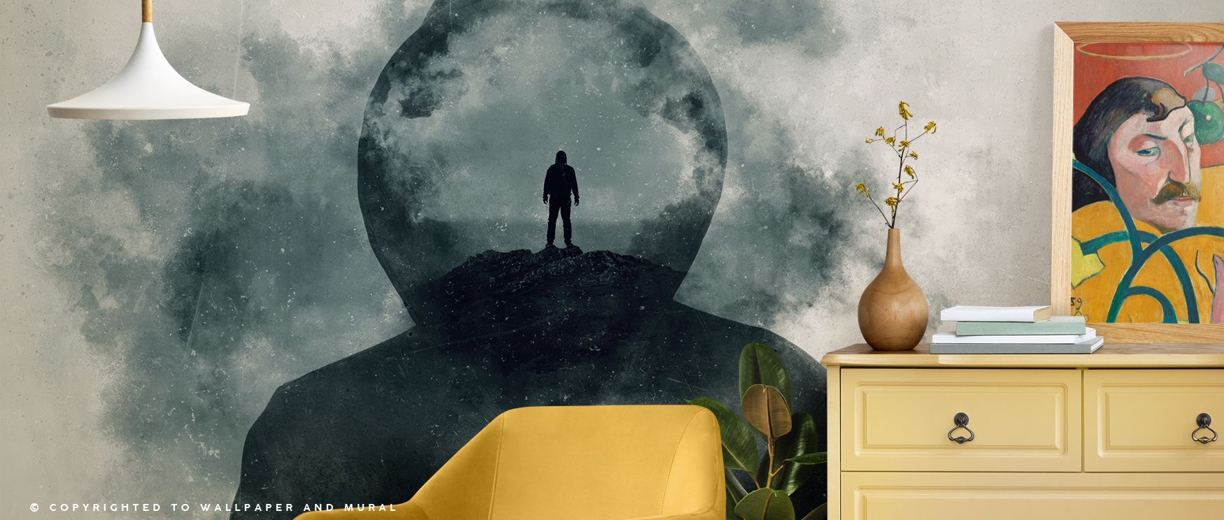 Ethereal charm emanates from the Space Man Wallpaper where the floating traveler becomes part of an infinite cosmic expanse, uniting galaxies, starlight, and textured contrasts, filling living rooms or bedrooms with beauty that elevates moods and sparks c
