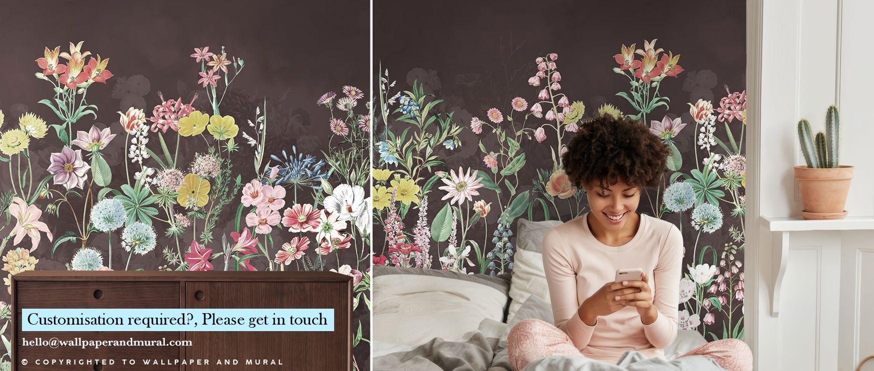 Blossoms in Spring Flowers in Brown Wallpaper flow in earthy sequences that feel softly alive, where muted hues breathe depth into the wall, turning rooms into places of tranquility filled with floral atmosphere, offering offices, bedrooms, or living room