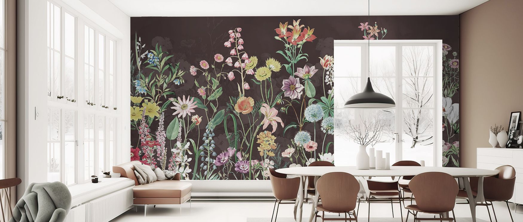 The imagery of Spring Flowers in Brown Wallpaper layers petals with care, where blossoms unfold naturally into patterns of rhythm and warmth, shaping interiors into tranquil havens filled with balance, refining bedrooms, living rooms, or offices with subt