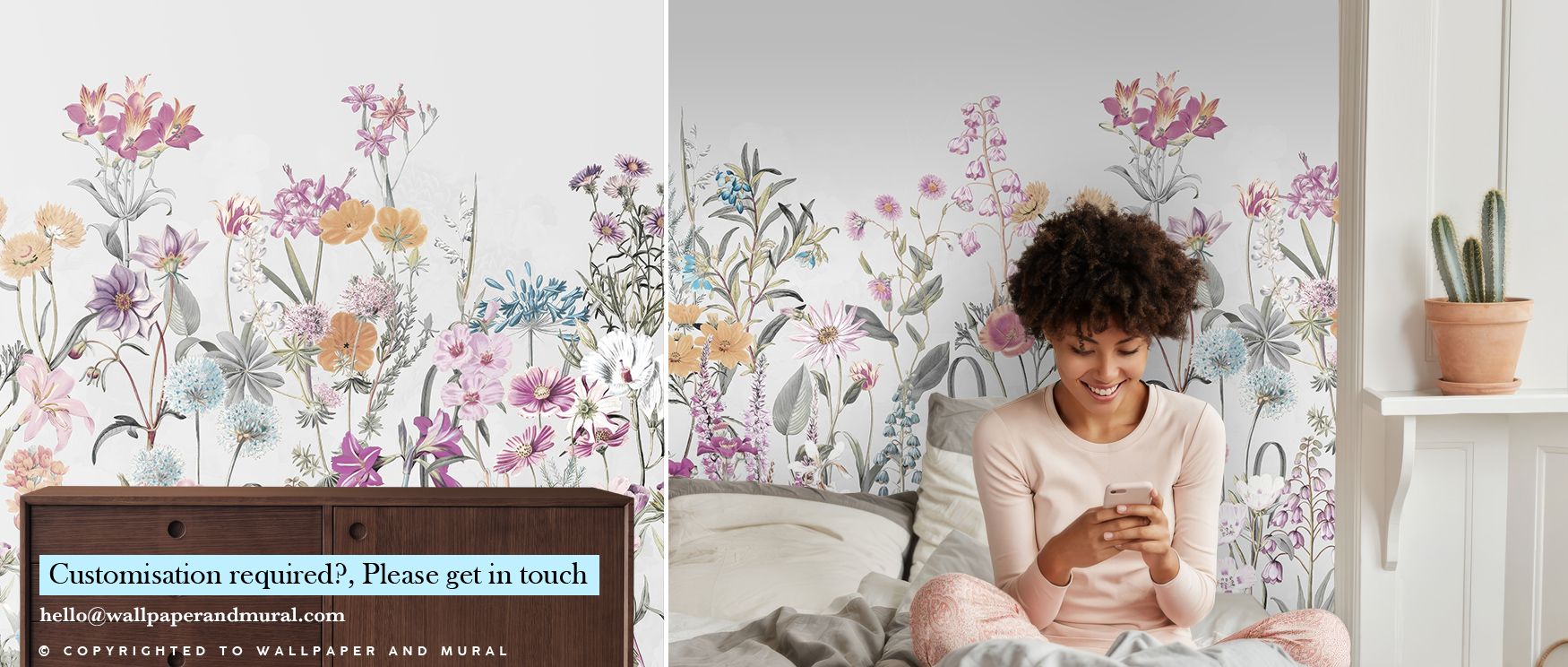 Petals in Spring Flowers in Grey Wallpaper appear shaded in tones that capture delicacy, forming movement that resonates with harmony across the wall, offering interiors atmosphere of contemplation, enriching bedrooms, offices, or living rooms with calmne