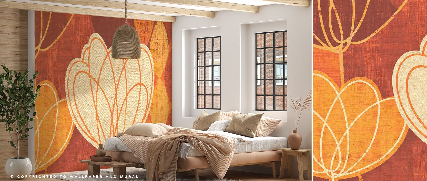 In Spring Tulips Warm Wallpaper, petals drift in warm rhythm, forming imagery that flows gracefully across walls, lending bedrooms, offices, or living rooms floral calm that enriches atmosphere with natural elegance and timeless charm of spring’s embrace.