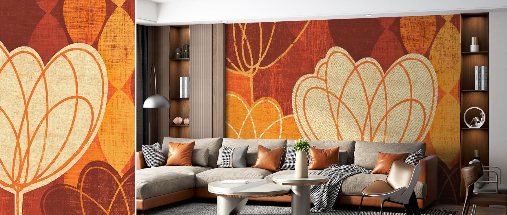 Petals in Spring Tulips Warm Wallpaper extend across surfaces with rhythm, producing natural harmony that enriches interiors like bedrooms, offices, or living rooms with floral atmosphere, reflecting timeless calm and warmth expressed through seasonal cha