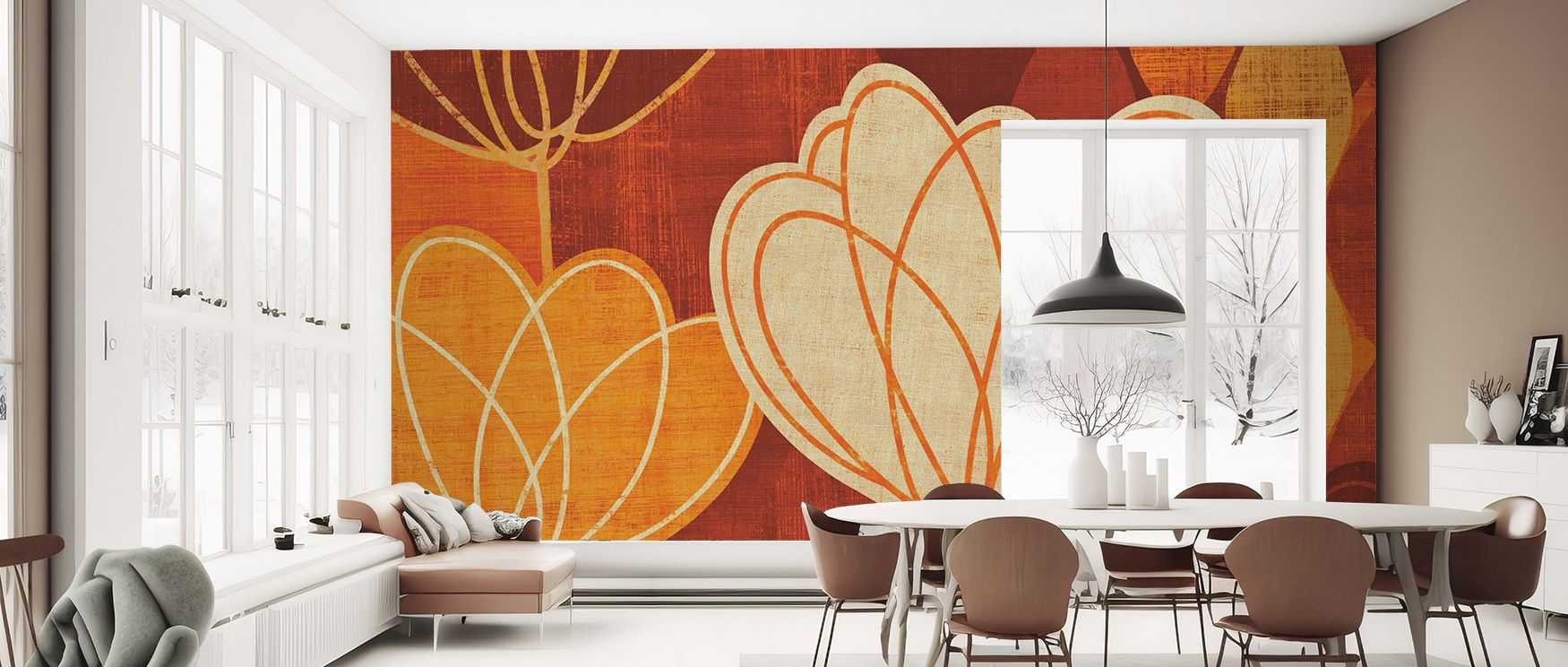 Spring Tulips Warm Wallpaper conveys blossoms in gentle motion, their warm tones producing balanced rhythm that enhances living rooms, bedrooms, or offices with floral presence that feels timeless, natural, and serene.