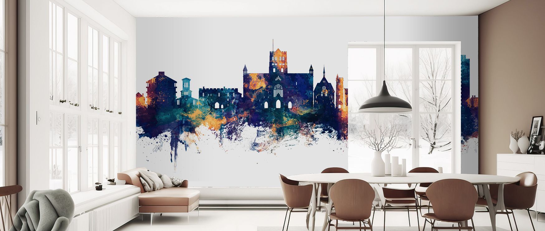 In St Albans Skyline Wallpaper, forms rise in architectural detail that captures both grandeur and intimacy, producing interiors like offices, bedrooms, or living rooms filled with urban beauty, cultural charm, and modern elegance. 