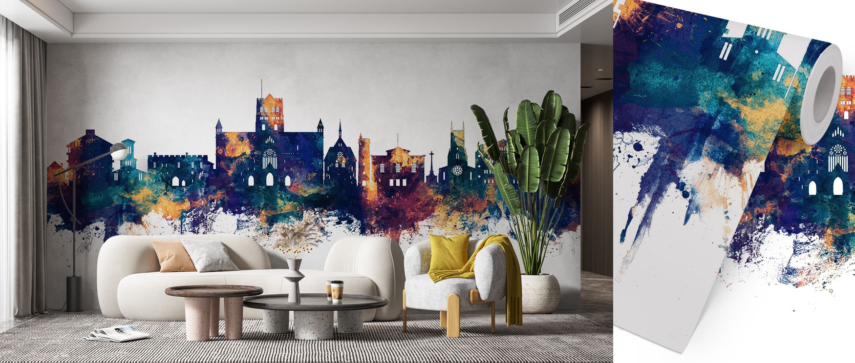 The design of St Albans Skyline Wallpaper reflects balance between history and style, where bronze highlights enrich urban forms, shaping bedrooms, offices, or living rooms into spaces filled with culture, elegance, and urban refinement. 