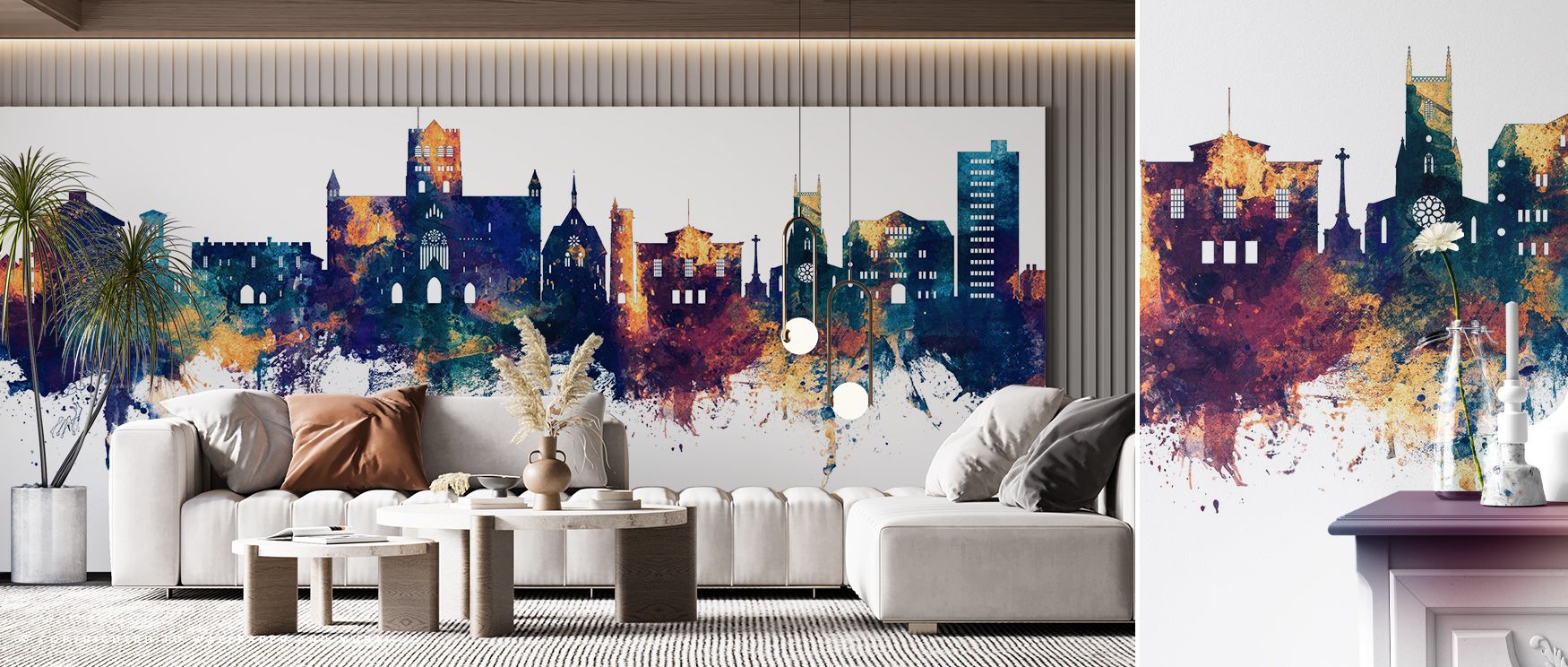 Architectural beauty radiates from St Albans Skyline Wallpaper as blue tones create atmospheric depth for bronze landmarks, enriching bedrooms, offices, or living rooms with imagery that reflects timeless sophistication and decorative strength. 