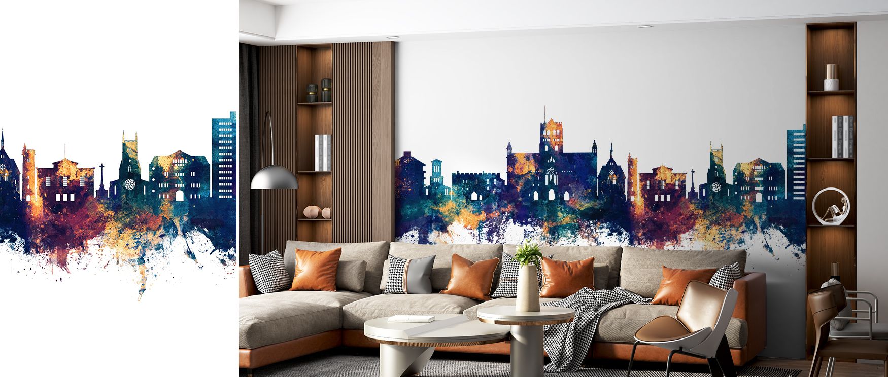 Surfaces resonate with culture in St Albans Skyline Wallpaper, where the skyline emerges in contrasting tones, turning walls into expressions of heritage, offering offices, bedrooms, or living rooms urban artistry of elegance and refinement. 