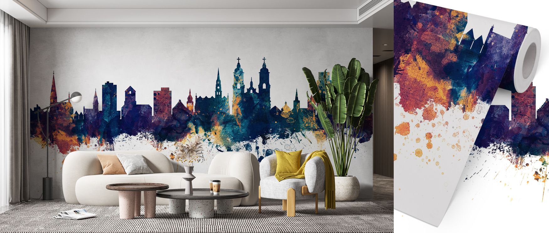 Surfaces glow with St Gallen Skyline Wallpaper as architectural silhouettes emerge in striking tones, creating atmosphere that turns bedrooms, offices, or living rooms into spaces enriched with culture, artistry, and refined decorative elegance rooted in 