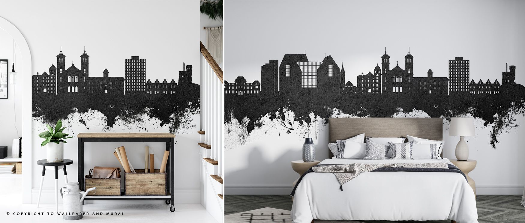 Architectural silhouettes within St John’s Skyline Wallpaper expand in black and white, creating surfaces that feel elegant and poised, offering interiors atmosphere of heritage, enriching bedrooms, offices, or living rooms with decorative rhythm of cultu
