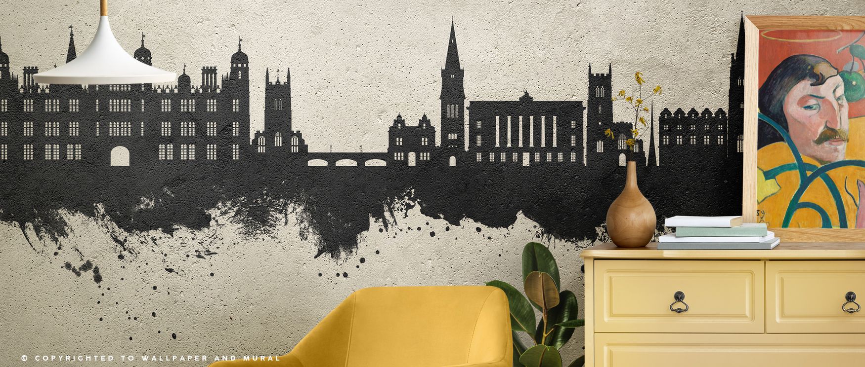 Historic charm defines Stamford England Skyline Concrete Wallpaper as muted textures capture architectural rhythm, filling interiors like living rooms, bedrooms, or offices with decorative strength, refinement, and timeless atmosphere. 