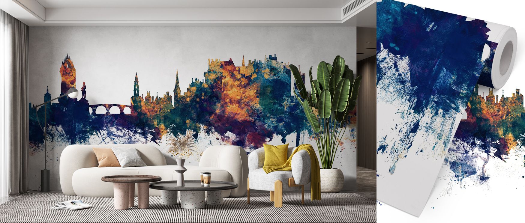 Surfaces reflect elegance in Stirling Skyline Blue & Bronze Wallpaper as blue depth enhances bronze highlights, shaping bedrooms, offices, or living rooms into interiors filled with cultural resonance, decorative refinement, and modern artistry. 