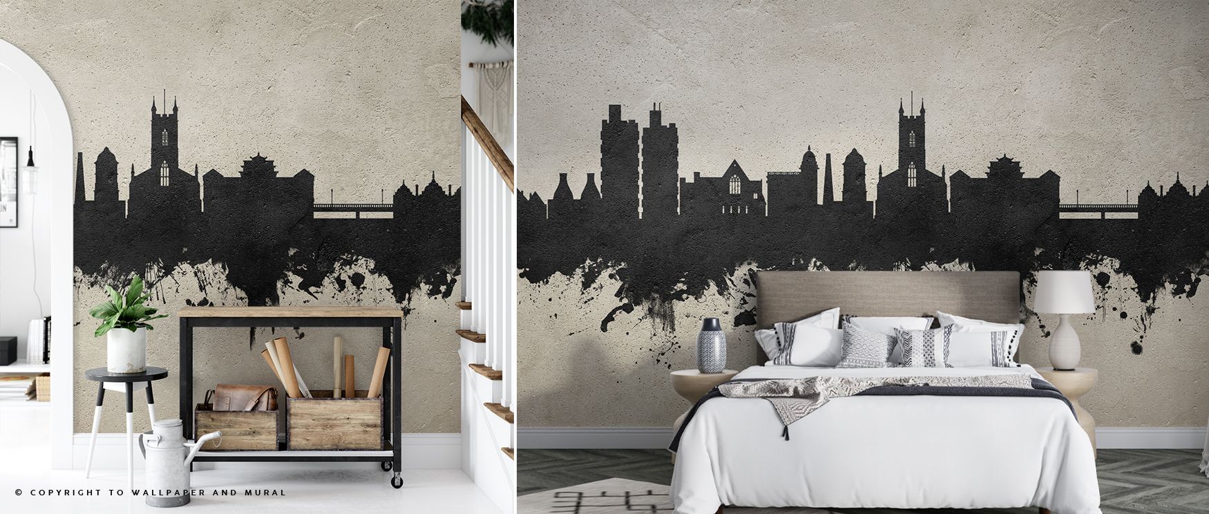 Across Stoke-on-Trent Skyline Concrete Wallpaper, architectural forms rise in textured tones, shaping interiors with cultural resonance and historical rhythm, enriching bedrooms, offices, or living rooms with decorative sophistication. 
