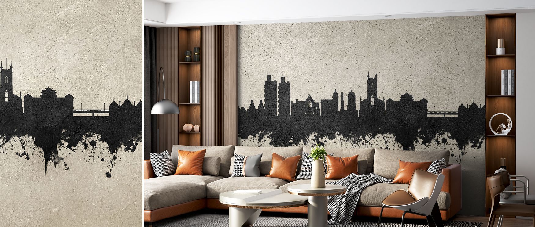 In Stoke-on-Trent Skyline Concrete Wallpaper, heritage imagery emerges through muted tones, creating atmosphere that fills offices, bedrooms, or living rooms with decorative sophistication and cultural artistry. 