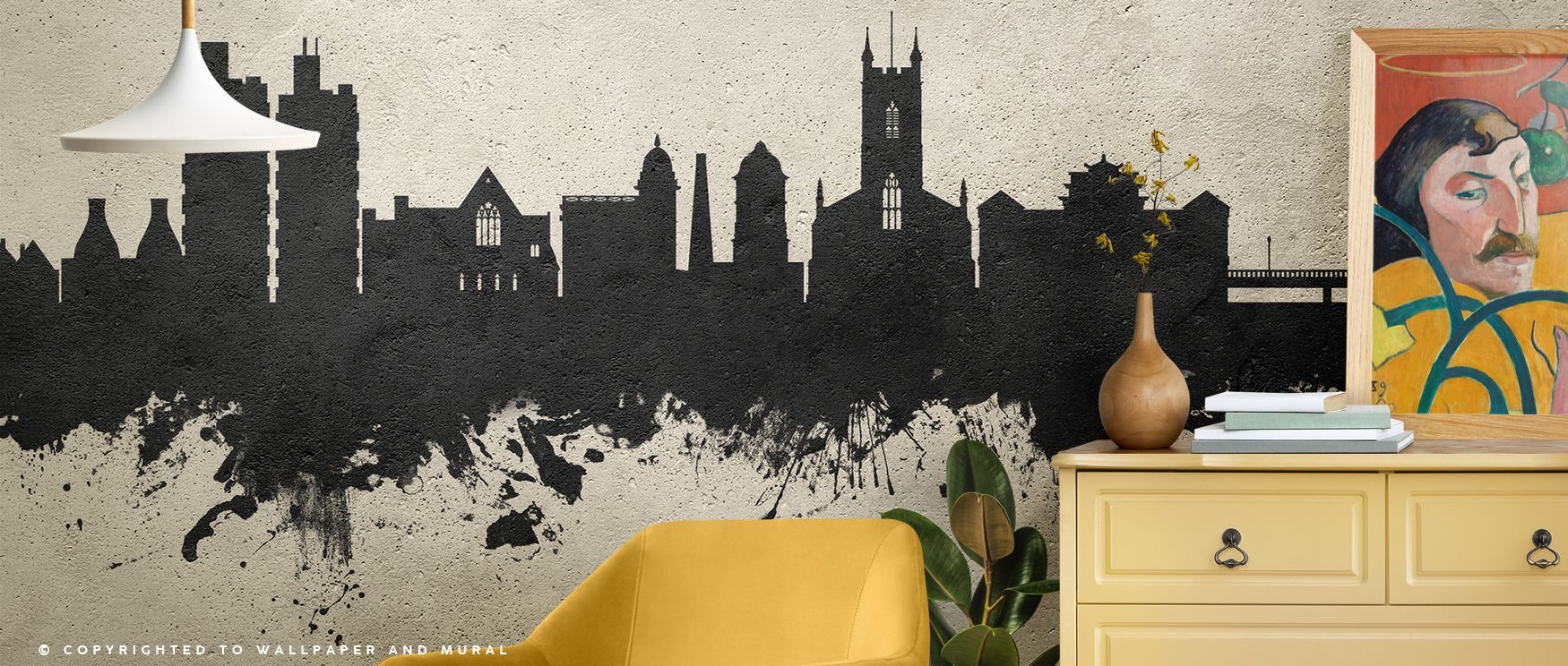 The design of Stoke-on-Trent Skyline Concrete Wallpaper emphasizes rhythm of heritage, producing interiors like bedrooms, living rooms, or offices enriched with historical strength and decorative refinement. 