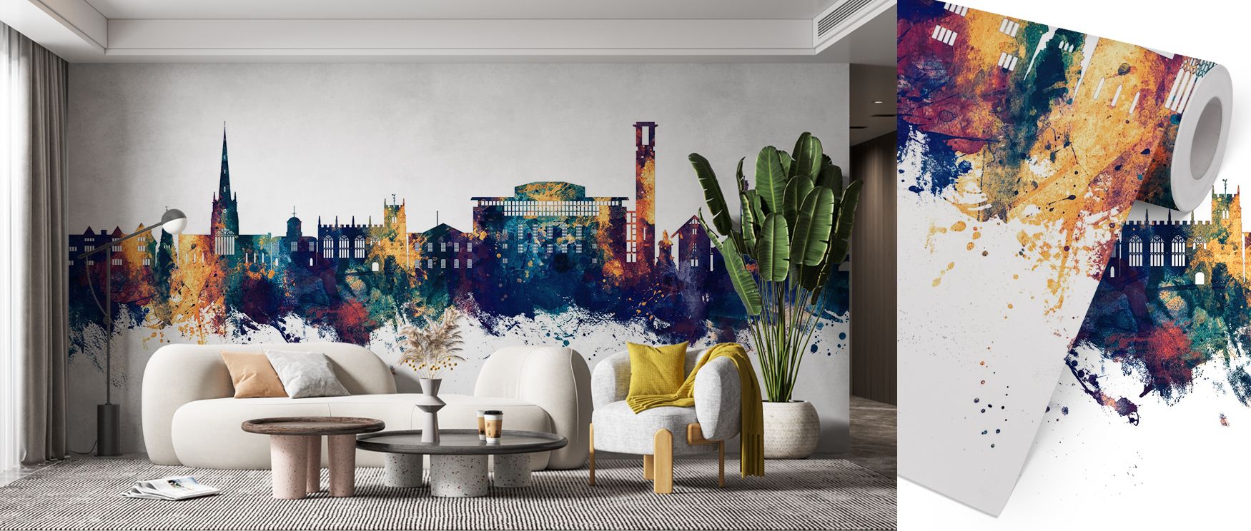 Stratford-upon-Avon Skyline Blue & Bronze Wallpaper reflects cultural charm through luminous imagery, shaping interiors like offices, bedrooms, or living rooms into spaces enriched with decorative refinement and historical resonance. 