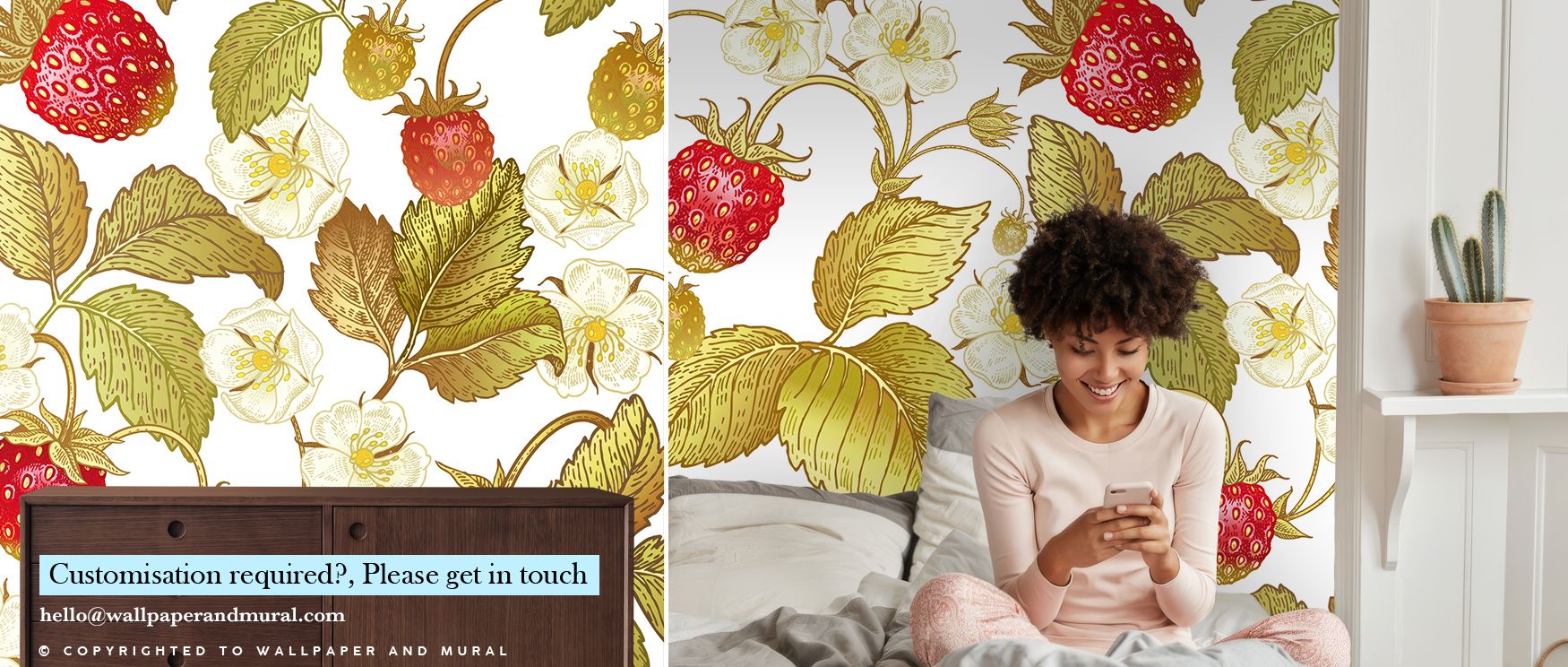 Within Strawberry Field Wallpaper Mural, natural details emerge in harmony, producing atmosphere that enriches bedrooms, offices, or living rooms with decorative rhythm, balance, and cultural resonance inspired by fields of seasonal charm. 