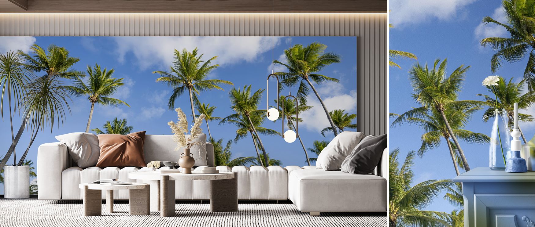 Within Stretching Palm Trees Wallpaper, palm imagery translates into decorative rhythm, creating atmosphere that enriches living rooms, offices, or bedrooms with tropical artistry, balance, and refined calmness. 