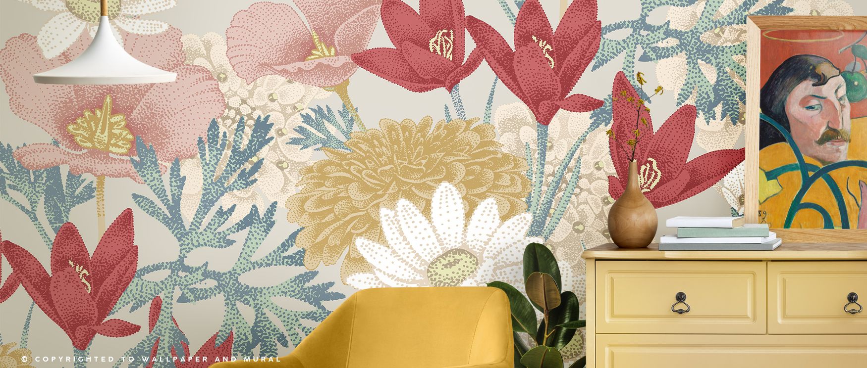 Movement defines Summer Composition Wallpaper as its motifs seem to dance across walls, producing lively flow that enriches bedrooms, offices, or living rooms with creative energy and seasonal atmosphere. 