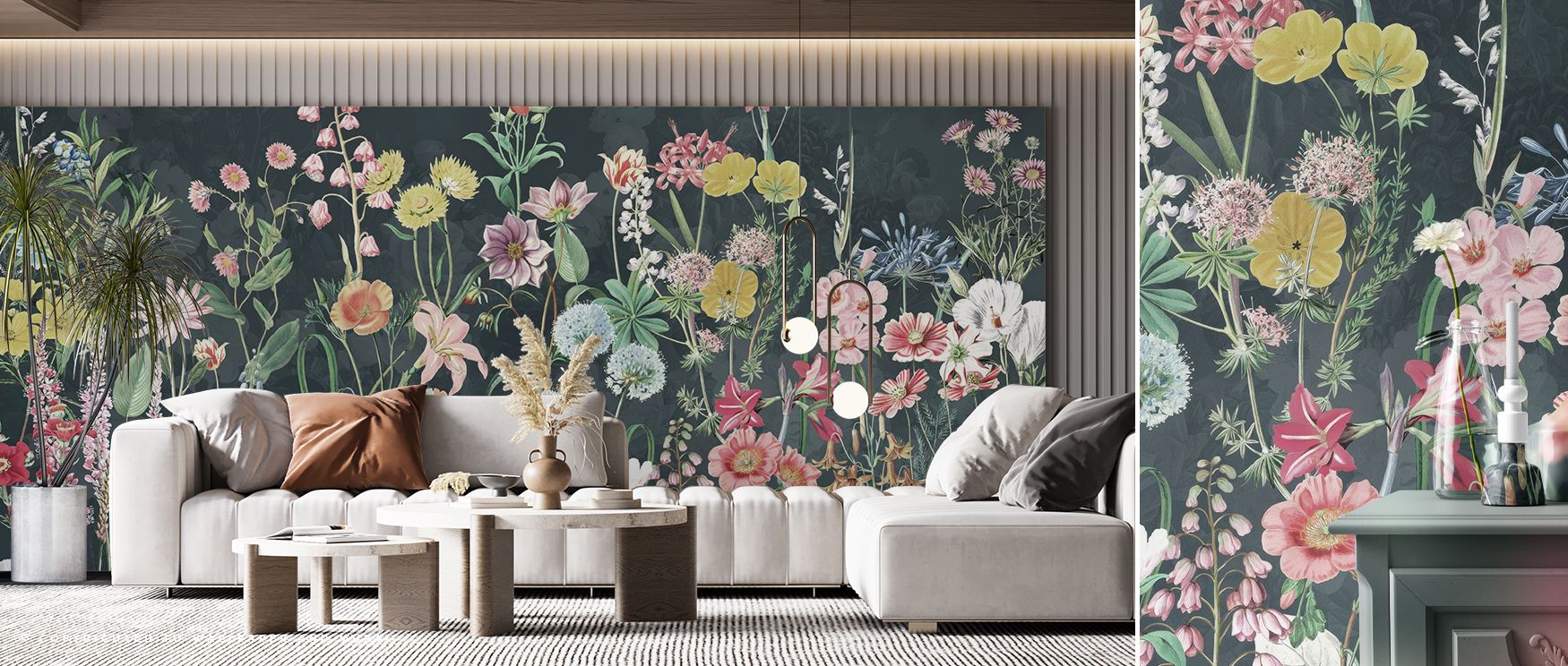 In Summer Meadow Wallpaper, meadows bloom in rhythmic flow, producing imagery that enriches bedrooms or offices with atmosphere of natural artistry, decorative elegance, and timeless charm that feels vibrant and calm. 