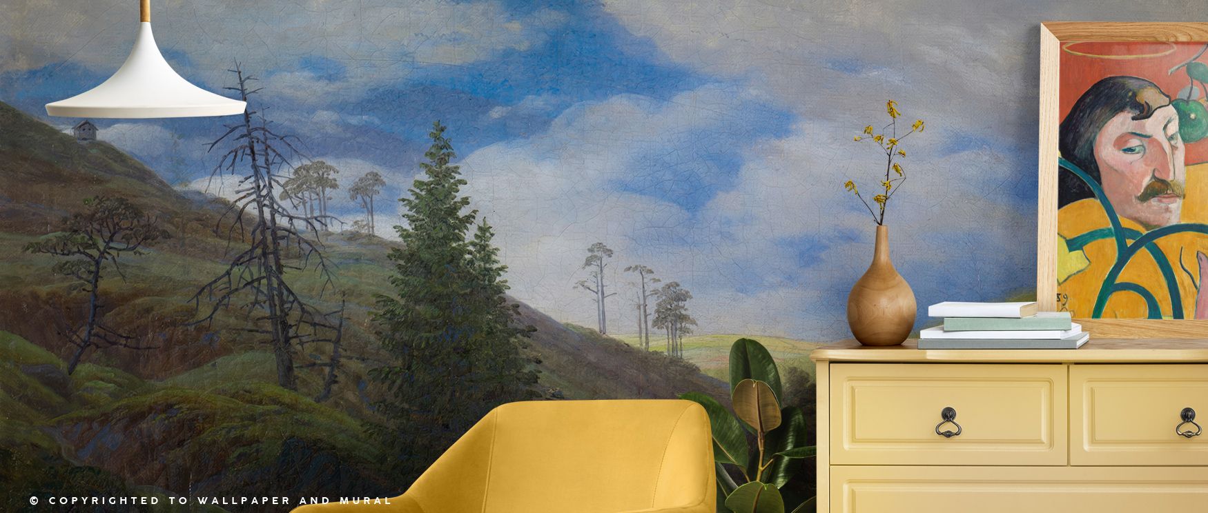 Sunburst in the Riesengebirge Wallpaper reflects grandeur of nature in decorative artistry, shaping bedrooms, living rooms, or offices into refined interiors filled with serenity, natural charm, and cultural refinement. 