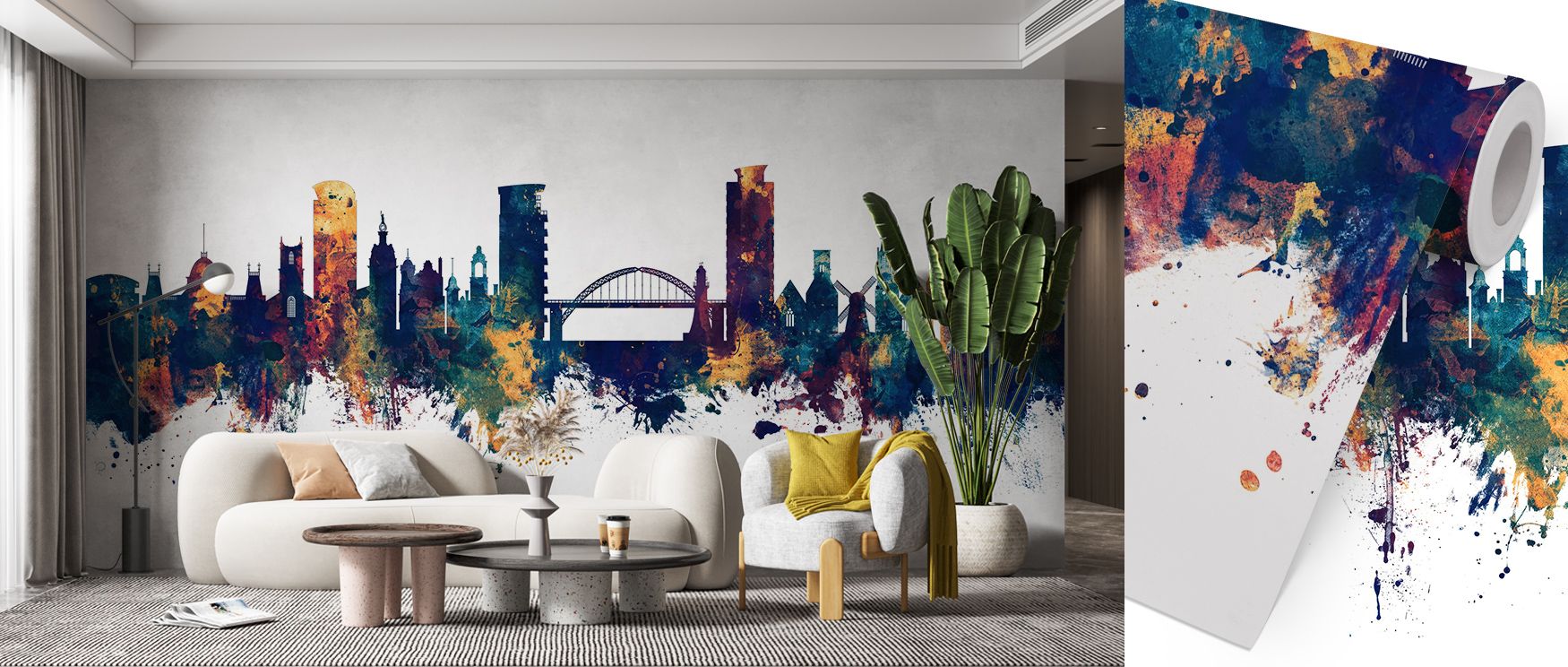 Surfaces gain rhythm in Sunderland England Skyline Blue & Bronze Wallpaper as bronze highlights contrast with blue, producing atmosphere that enriches interiors like bedrooms, living rooms, or offices with decorative refinement and heritage charm. 