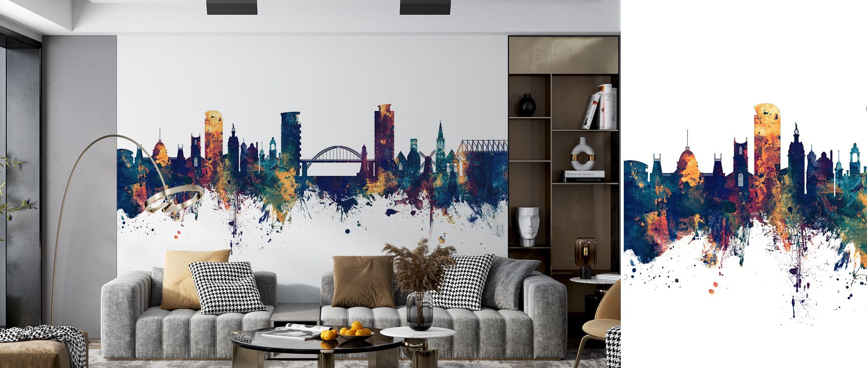 Sunderland England Skyline Blue & Bronze Wallpaper captures city heritage in luminous rhythm, shaping offices, bedrooms, or living rooms into spaces enriched with cultural refinement and decorative artistry.