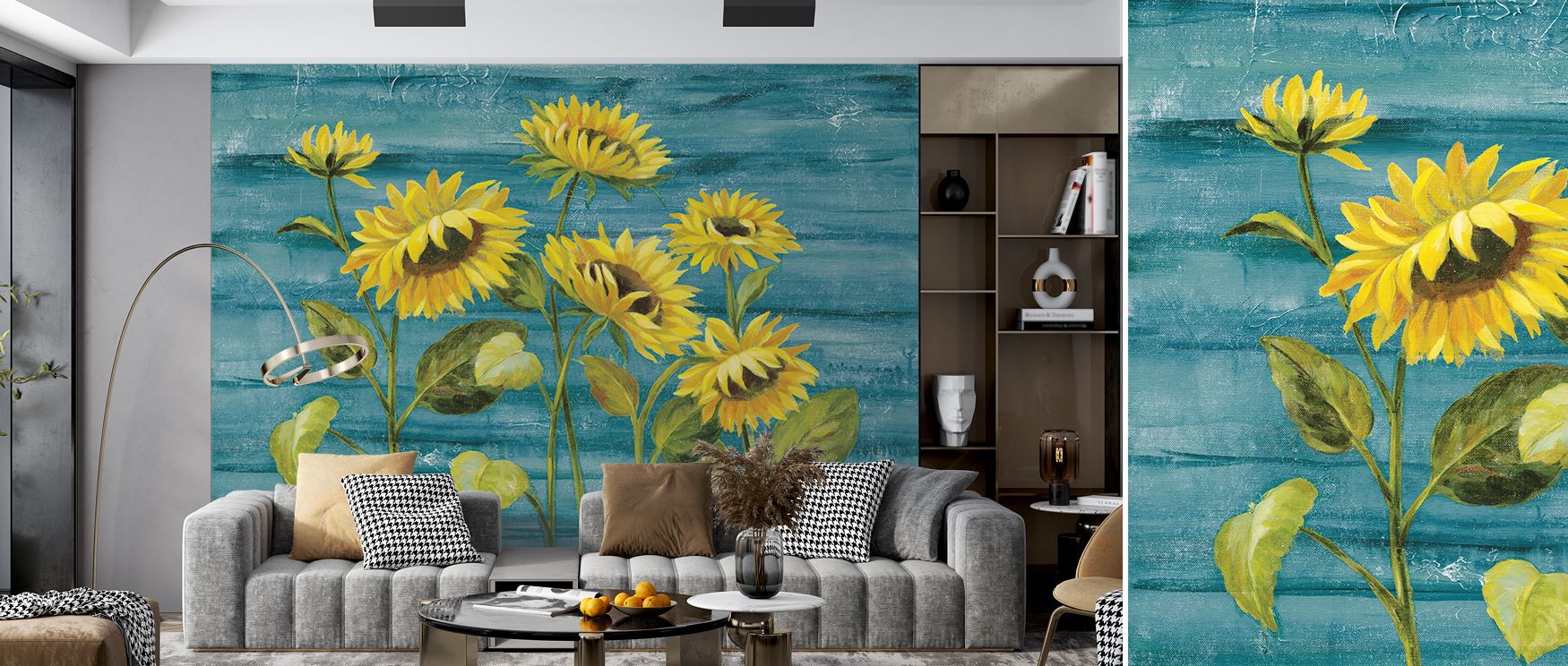 Sunflower Walls Wallpaper reflects floral charm in golden imagery, creating atmosphere that enriches interiors like bedrooms, offices, or living rooms with natural refinement and decorative rhythm.