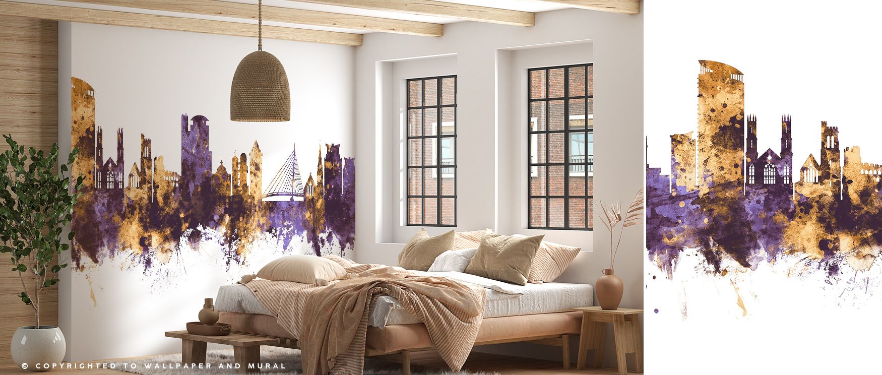Swansea Wales Skyline Purple & Gold Wallpaper translates architectural beauty into luminous artistry, producing atmosphere of refinement that enriches living rooms, offices, or bedrooms with heritage, decorative resonance, and luxurious rhythm. 