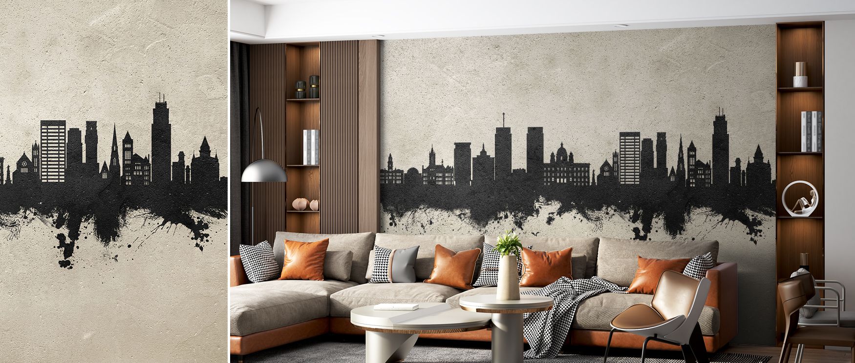 Syracuse New York Skyline Concrete Wallpaper expresses cultural refinement with urban imagery in textured tones, enriching bedrooms or offices with atmosphere of heritage, artistry, and decorative presence that feels elegant. 