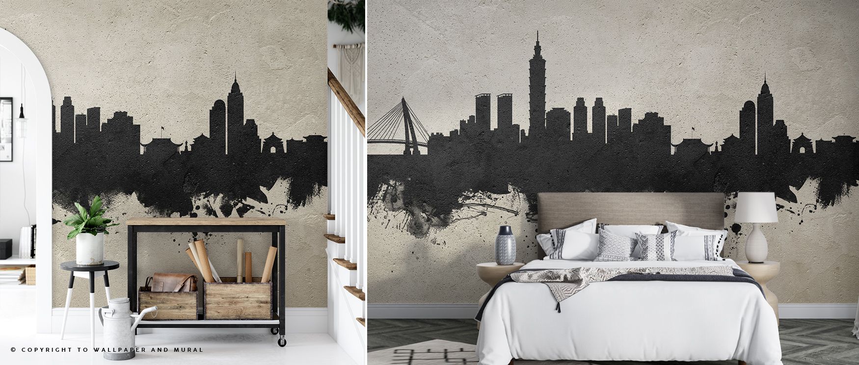 In Taipei Taiwan Skyline Concrete Wallpaper, landmarks appear textured in rhythm, producing atmosphere that transforms bedrooms, offices, or living rooms with cultural resonance, heritage charm, and decorative elegance. 