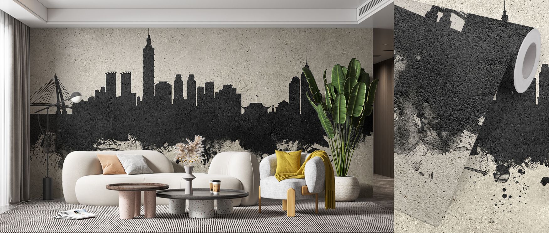 Taipei Taiwan Skyline Concrete Wallpaper conveys imagery of strength and heritage through muted rhythm, shaping interiors like bedrooms, offices, or living rooms into spaces enriched with decorative refinement and cultural artistry. 