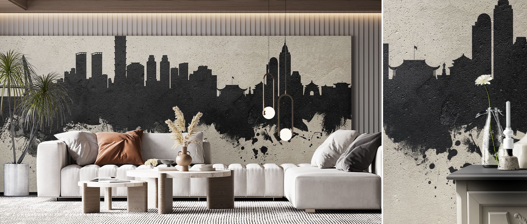 The artistry of Taipei Taiwan Skyline Concrete Wallpaper lies in its muted palette, producing atmosphere that enriches interiors with cultural charm, shaping bedrooms, offices, or living rooms into refined spaces filled with heritage. 