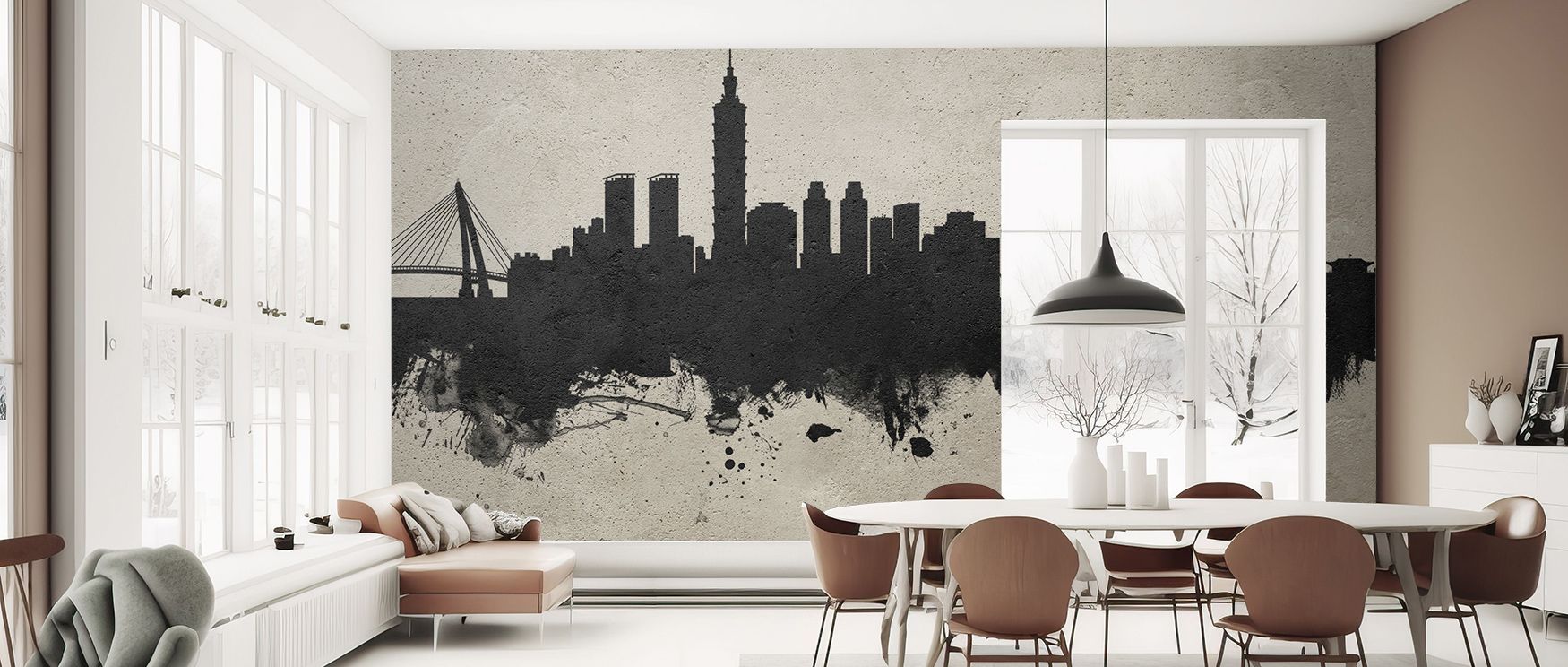 Taipei Taiwan Skyline Concrete Wallpaper reflects history and artistry through architectural imagery, shaping interiors into refined bedrooms, living rooms, or offices enriched with heritage and decorative rhythm.