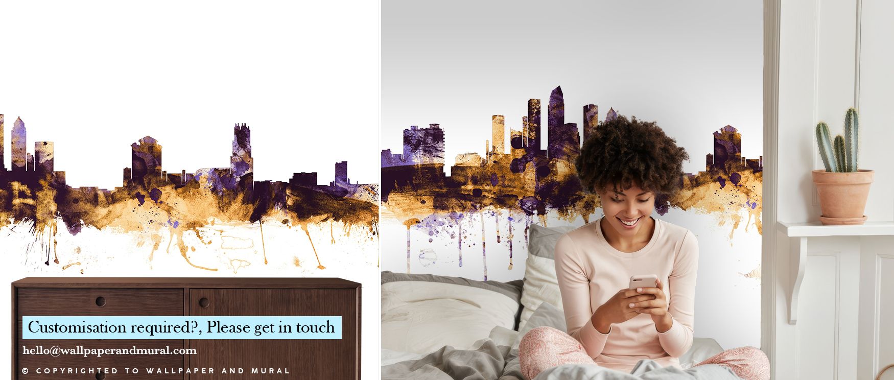 The imagery of Tampa Florida Skyline Purple & Gold Wallpaper conveys balance of purple and gold tones, creating atmosphere of refinement that enriches bedrooms, offices, or living rooms with decorative resonance and cultural artistry. 