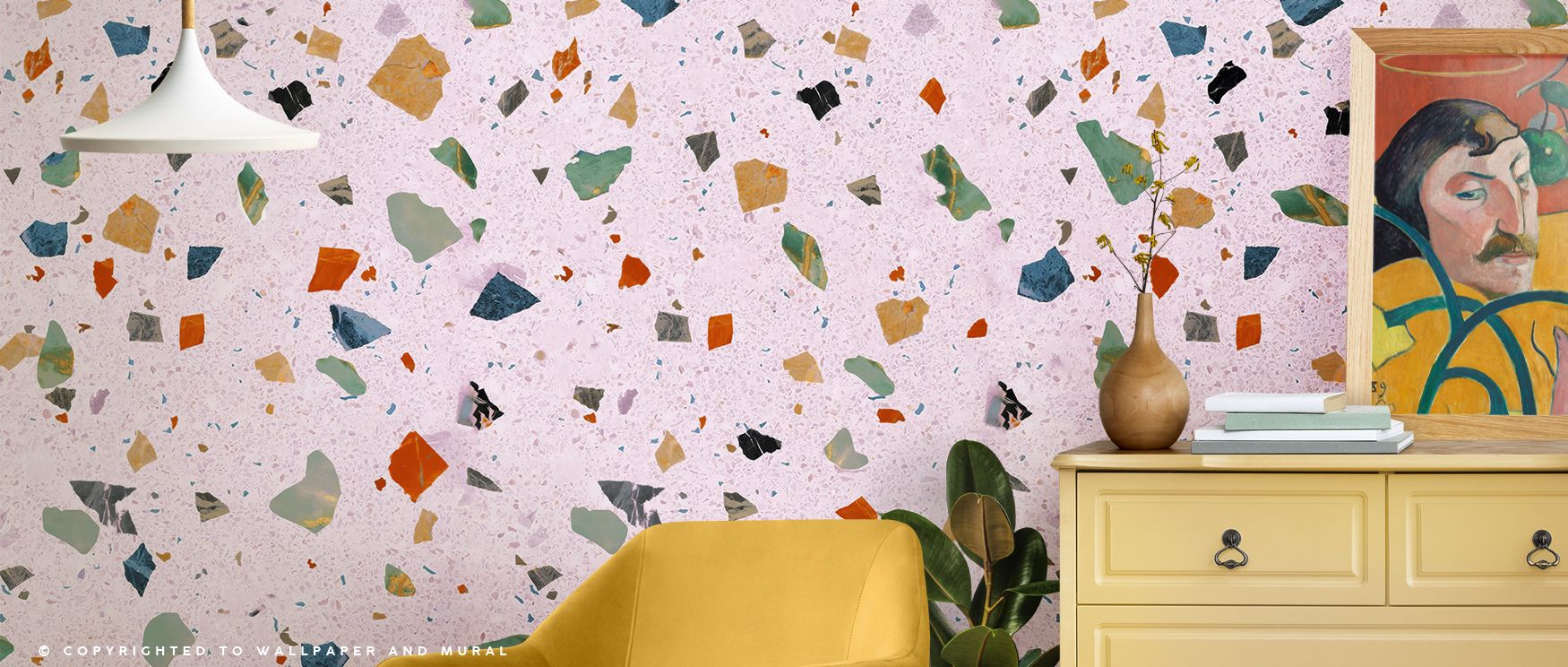 The design of Terrazzo Multi Small Pink Wallpaper emphasizes vibrancy of terrazzo artistry, producing interiors that glow with decorative refinement. Bedrooms, offices, or living rooms resonate with cultural charm and modern rhythm expressed through this 
