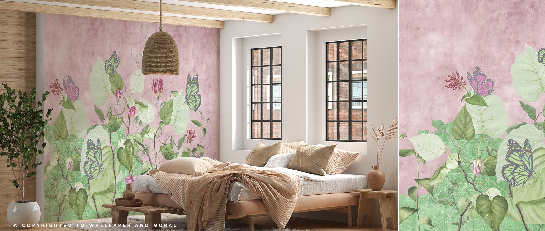 The Butterfly Effect Wallpaper conveys elegance in playful imagery, butterflies painted with rhythm that enriches bedrooms or living rooms with atmosphere of decorative refinement, artistic presence, and imaginative charm. 