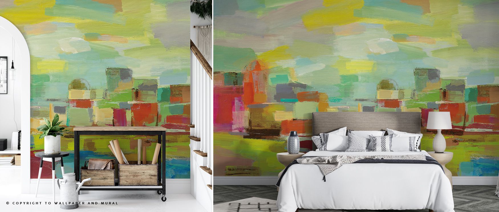 In the Town by the River Scenic Wallpaper, softened tones highlight reflections drifting across the surface of water with quiet rhythm. Architectural silhouettes glow with elegance, bringing timeless calm into interiors. This refined design enriches walls