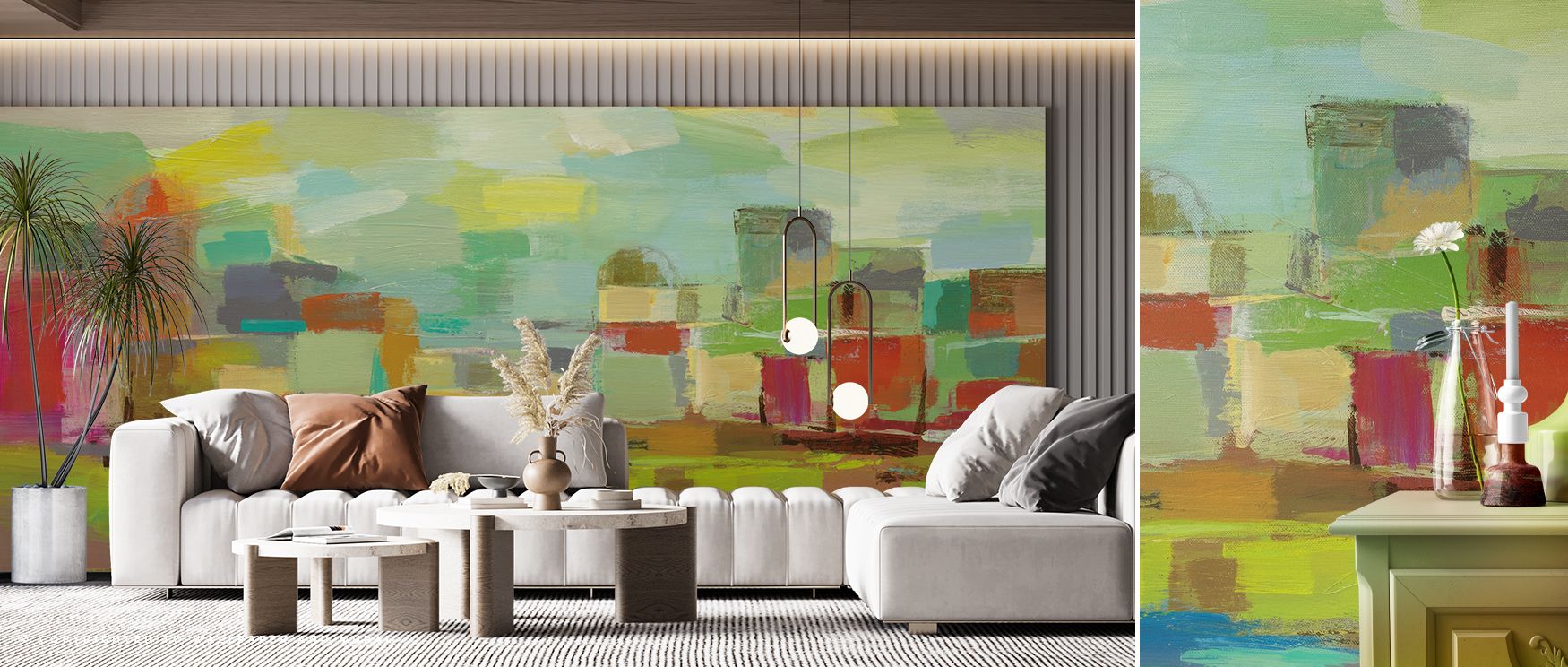 Through the Town by the River Scenic Wallpaper, riverside calm unfolds as mirrored silhouettes shimmer across soft water. Its serene composition brings atmosphere of elegance, enriching interiors with refined artistry. This scenic imagery transforms walls